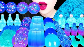 ASMR BLUE DESSERTS 파란색 디저트먹방 EDIBLE JELLO SHOTS, FROG EGG JELLY, WAX BOTTLES EATING SOUNDS MUKBANG