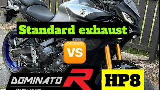 2022 Yamaha Tracer 9GT, standard exhaust versus the Dominator HP8 sound comparison @Toms-trips