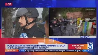 CHP Officer Alec Pereyda speaks to KTLA about UCLA pro-Palestinian encampment dispersal