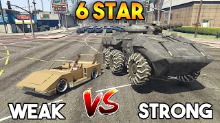 GTA 5 : WEAKEST CAR VS STRONGEST CAR (SURVIVING 6 STAR WANTED LEVEL)