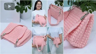 Crochet Shoulder bag with canvas Video tutorial Amazing result