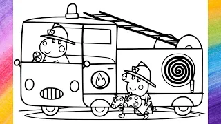 Discover the Colors with Peppa Pig | Fun Fire Truck Coloring Pages | Peppa pig cartoon