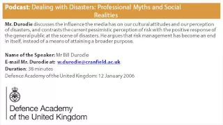 Podcast: Dealing with Disasters Professional Myths and Social Realities