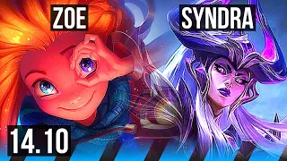 ZOE vs SYNDRA (MID) | 6/1/5, Rank 8 Zoe, 800+ games, Dominating | NA Grandmaster | 14.10