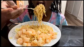 ASMR SPICY INDOMIE MI GORENG  with GARLIC SHRIMP MUKBANG(No Talking)#asmr#spicynoodles#noodles