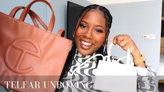 TELFAR SMALL & MEDIUM BAG UNBOXING| TAN & WHITE #telfar #telfarbag #unboxing