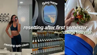 RESETTING AFTER FIRST SEMESTER🧘🏻‍♀️🍵🤍 flying home, new fitness routine, & finishing finals