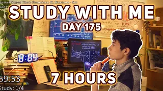 🔴LIVE 7 HOUR | Day 175 | study with me Pomodoro | No music, Rain/Thunderstorm sounds