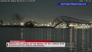 Baltimore bridge collapses after hit by cargo ship