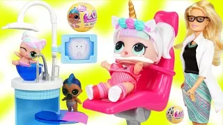 Unicorn Family Visit Doctor Dentist Barbie | LOL SURPRISE Fun Toys + Dolls for Kids | ToyEggVideos