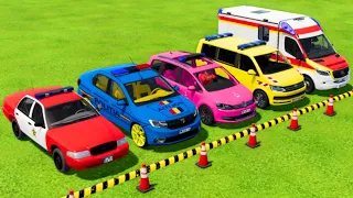 CHEVROLET, DACIA, VOLKSWAGEN POLICE CARS and MERCEDES AMBULANCE EMERGENCY TRANSPORTING ! FS22