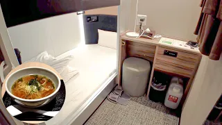 Capsule hotel with free ramen  in Japan