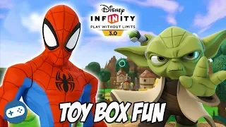 Spiderman and Yoda Disney Infinity 3.0 Toy Box Fun Gameplay