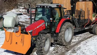 Forstarbeit 2021 | Eigenbau Polterschild | 2x Massey Ferguson, Hauer, Husquvarna, holzrücken, Winter