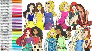 Barbie and Friends Makeover as Disney Princess Coloring Compilation Tiana Ariel Moana Belle Elena