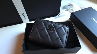 Unboxing Chanel 23B Classic Zipped Coin Purse So Black🖤