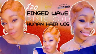 $20 Human Hair Pixie Cut Wig 🍯 Affordable Finger Wave Wig from Amazon 💇🏽‍♀️ feat YOLANFAIRY