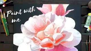 A chill paint with me (+ painting process) | Peony flower acrylic painting