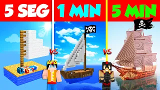 ¡CONSTRUIMOS EL BARCO PIRATA LEGENDARIO PARA COMPAS! 😂⏰ EN 5 SEGUNDOS VS 1 MIN VS 5 MIN 😱 MINECRAFT