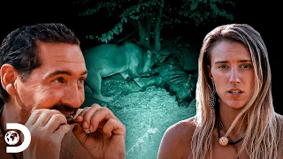 Kaiela e Tim se sentem ameaçados por leões | Largados e Pelados | Discovery Brasil