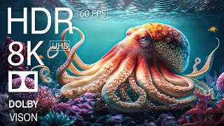 8K HDR 60FPS DOLBY VISION - OCTOPUS STRANGE CREATURE UNDERWATER - ANIMALS SOUNDS