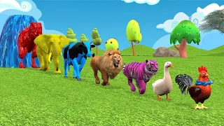 Paint Animals Duck Tiger Gorilla Lion Cow Elephant Dinosaur Fountain Crossing Animal Game New