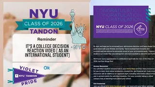 NYU COLLEGE DECISION REACTION 2022 ( Class of 2026, Early Decision - International Student)