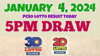 Lotto Result Today 5pm draw January 4, 2024 Swertres ez2 PCSO