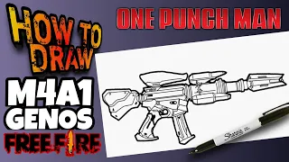 HOW TO DRAW FREE FIRE M4A1 GENOS GUN SKIN | como dibujar la m4a1 genos de free fire | ONE PUNCH MAN