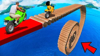 SHINCHAN AND FRANKLIN TRIED THE IMPOSSIBLE SPIRAL LOOP PIPE BRIDGE PARKOUR CHALLENGE GTA 5