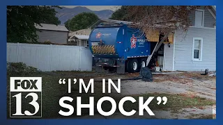 Garbage truck crashes into Spanish Fork home, possibly after driver had seizure