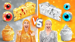 GOLD VS SILVER FOOD CHALLENGE! Eating Only One Color Food For 24 HOURS  by 123GO! CHALLENGE