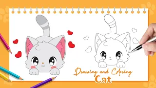How to Draw an Easy Cat for Kids | Cat drawing and coloring Step by Step | Tutorial  for Preschool