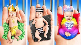 RICH VS BROKE VS GIGA RICH PREGNANT IN JAIL || How to Sneak Everything in Jail! DIY Ideas by 123 GO!