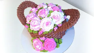 Торт Корзинка с РОЗАМИ(крем БЗК). /Cake Basket of ROSES(protein custard).