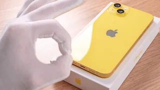 Apple iPhone 14 Plus Unboxing 128 GB Yellow + Setup Aesthetic ASMR