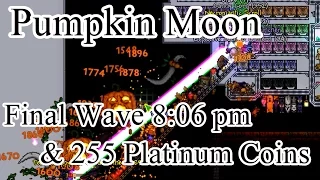 Terraria - Pumpkin Moon Final Wave at 8:06 pm, 255 Platinum Coins in a night (World Records)