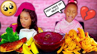 PASSING OUT PRANK ON LAYLA + SALMON & SHRIMP SEAFOOD BOIL MUKBANG 먹방 | QUEEN BEAST