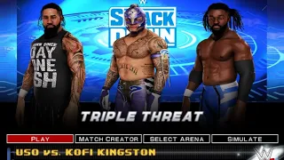 TRIPLE THREAT MATCH||  USO VS KOFI KINSTON VS REY MYSTERIO🔥 ( WWE SMACKDOWN VS RAW)