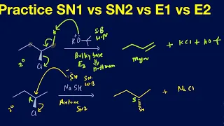 How to think through and decide SN1 vs SN2 vs E1 vs E2 with many examples and mechanisms