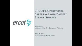 G-PST/ESIG Webinar Series: Operational Experience with Battery Energy Storage in ERCOT
