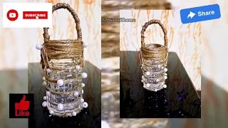 How to DIY small glass bottle craft with jute rope best out of waste ideas #creative #decoration