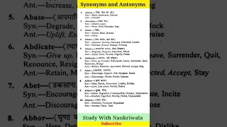 Synonyms and antonyms for ssc CGL exam 2022