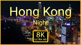 Hong Kong at Night 8K ULTRA HD - Scenic Drone Relaxation Video With Calming Piano Music