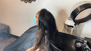 Taking care of long natural hair| silk press on long hair| How to take care of hair with fandruff