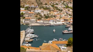 Timelapse overlooking the port area on the island of Hydra, Greece