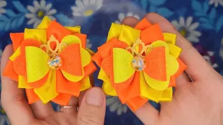 Бантики из атласной ленты 2.5 см. и глиттерного фоамирана. Bows made of satin ribbon 2.5 cm. DIY.