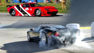 2005 Ford GT & MSW GT-40 Replica Accelerating on the Airstrip: 5.4 Modular V8 vs Roush 427 IR Sound!
