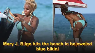 Mary J. Blige hits the beach in bejeweled blue bikini