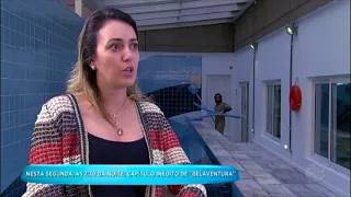 Rodrigo Faro se disfarça de piscineiro e atrapalha entrevista de Mariana